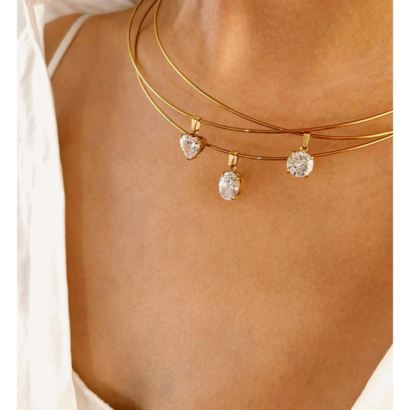 L89025-1 collar Piedra ovalada Acero Inoxidable